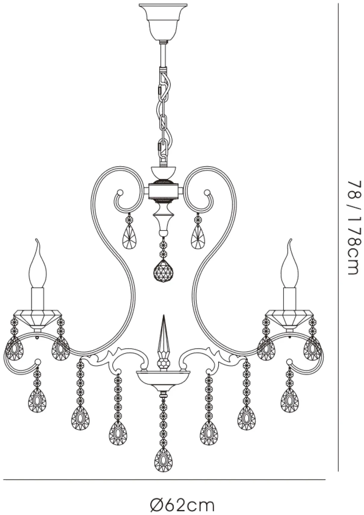 Vela Polished Chrome Crystal Ceiling Lights Diyas Multi Arm Crystal Fittings